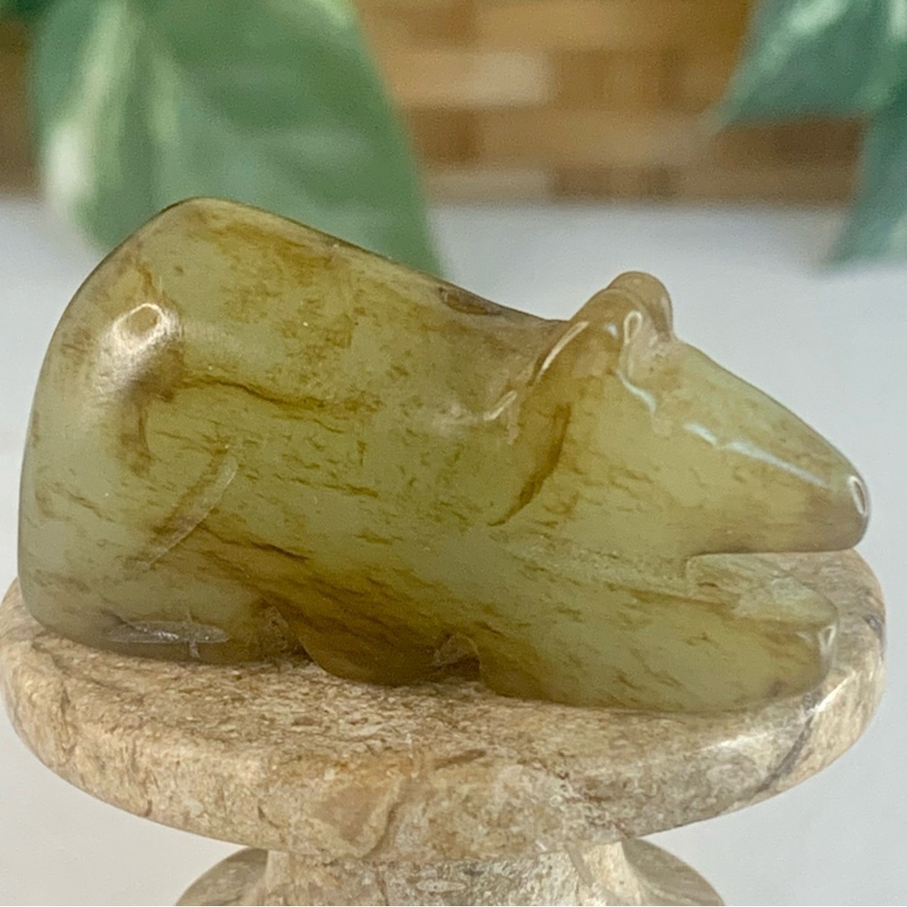 Vintage Chinese Zodiac Jade Rat Pendant Bead Hand Carved Miniature Animal 1.7" - Picture 2 of 14
